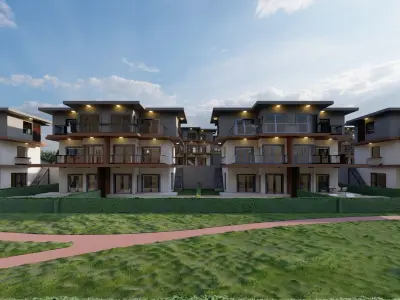 Modern 3D Villa Complex with Private Pools and Elegant  3D model