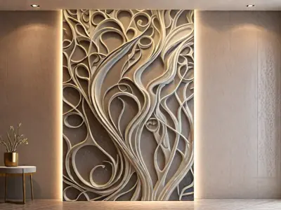 modern panel wall decor set wall relief mural CNC 140 3D model