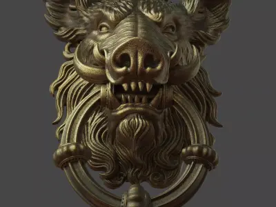 Boar Door Knocker - A Mystical Symbol of Strength and Protection 3D print model