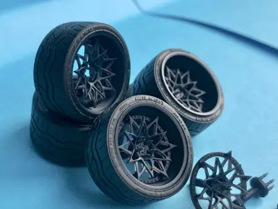 SKF NIKA rims with YOKOHAMA ADVAN tires 1-24 scale 3D print model