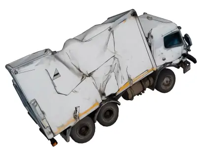Derelict small cargo van amid debris Low-poly 3D model