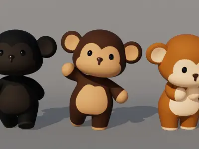 Rigged Cartoon Monkey Low-poly 3D model