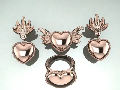 The SET HEART Jewelery 3D printed model 3D print model