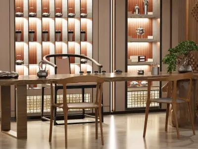 Living Room Tea Room Scene blender 3d Low-poly 3D model