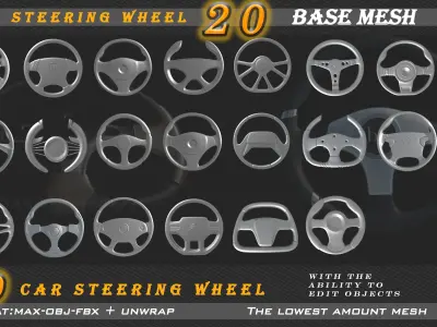 20 car steering wheel Low-poly 3D model