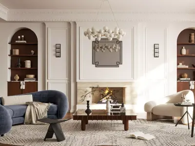 French Eclectic Vintage Living Room 3D model  3D model