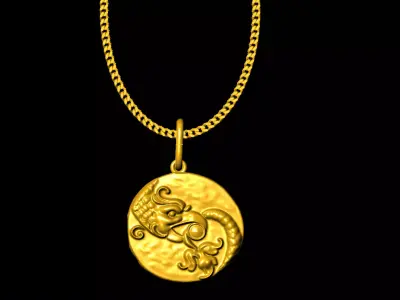 Dragon coin pendant charms - one inch pendant 3D print model