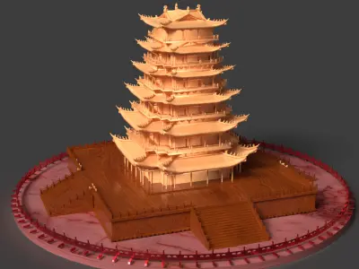 Chinese ancient tower  3D model 4