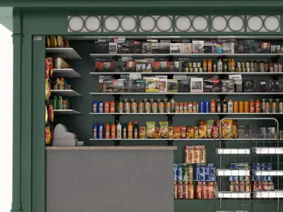 Street side convenience store kiosk newsstand  Low-poly 3D model