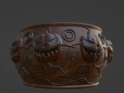 HALLOWEEN-THEMED PLANT POT WITH PUMPKIN DESIGN 3D print model