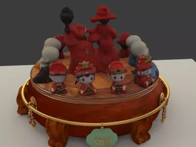 Chinese wedding dolls and monk kids  3D model