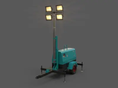 PBR Mobile Light Tower Generator B - Blue Sea  Low-poly 3D model
