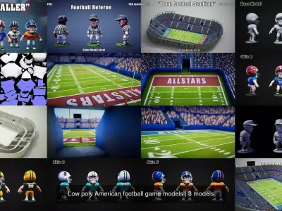 Low poly American football game models 3D Model Pack