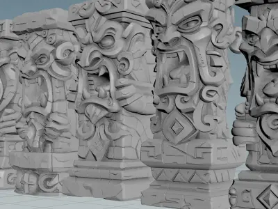 Stylized Tiki Totem Collection - 6 Unique 3D Printable Statues 3D print model