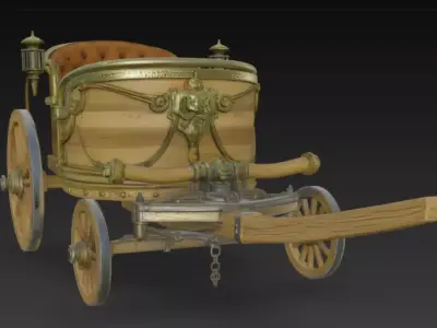 Ancient Vintage Ornate Wooden Carriage 3D Model 3D model