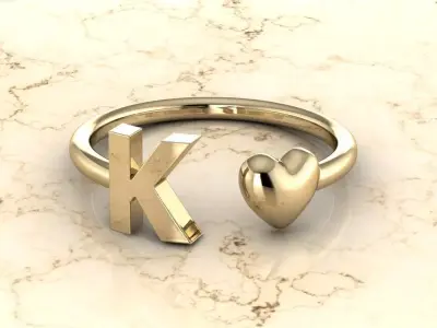 Alphabet Jewelry with Heart Ring K 3D print model