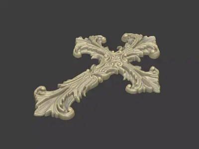 The cross design pattern leave floral  church 3D print model