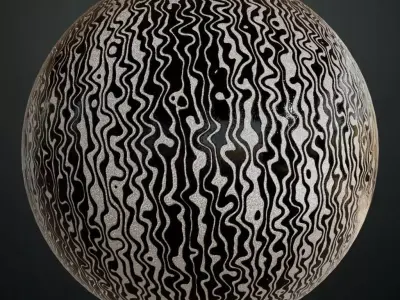 Black and Silver Damascus Patterned Metal PBR Seamless Texture