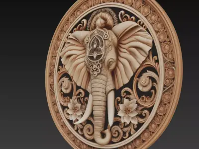 Ornate Elephant Medallion - Sacred Decorative Relief Sculpture 3D print model