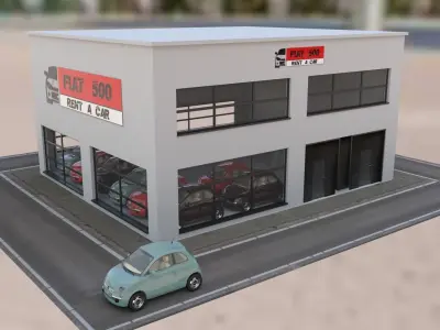 Fiat 500 car rental building Low-poly 3D model