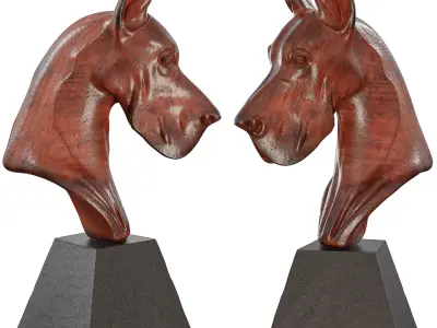 Wooden Dog Head Sculpture - Doberman Bust 3D Model Low-poly 3D model