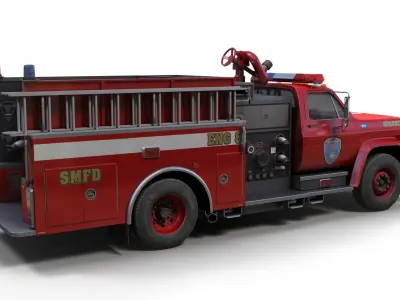 Vintage fire truck Low-poly 3D model