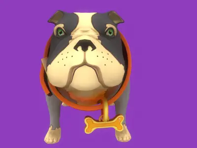 Stylized Striped Grey English Bulldog for Games and Animation Low-poly 3D model