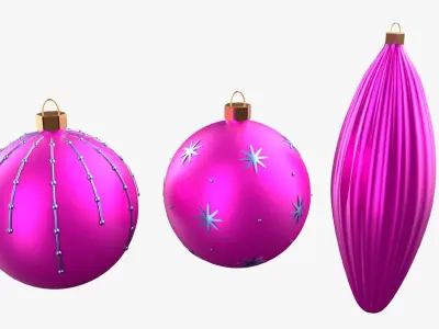 Christmas Tree Ornament Set1 - Pink LightBlue Low-poly 3D model