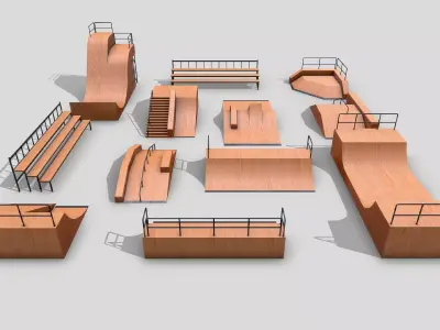 Modular Wooden Skatepark Low-poly 3D model