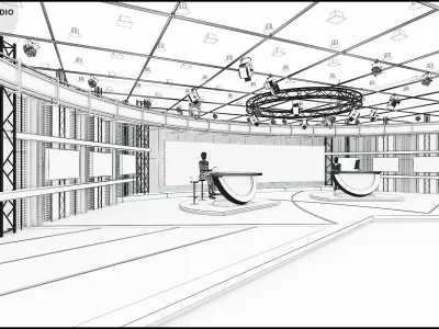 Virtual TV Studio News Set 3 3D model
