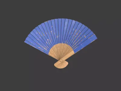 Blue Wooden Handheld Fan Low-poly 3D model
