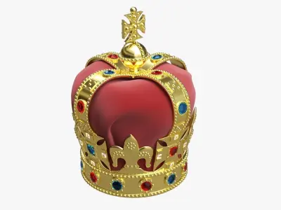 Royal crown with gems and velvet 01 3D model
