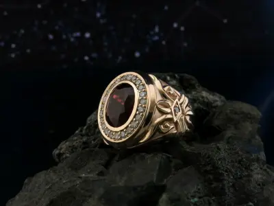 Ring with sapphire and with diamonds 3D print model