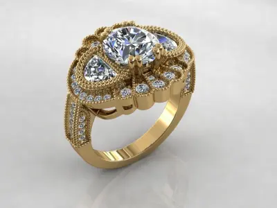 Ring Model gold engagement with diamonds 3D print model