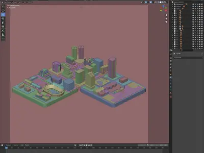 Low poly isometric city Low-poly 3D model