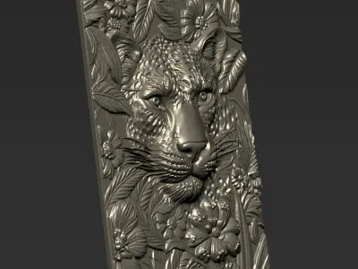 Leopard Head with Flowers Background A68 3D print model