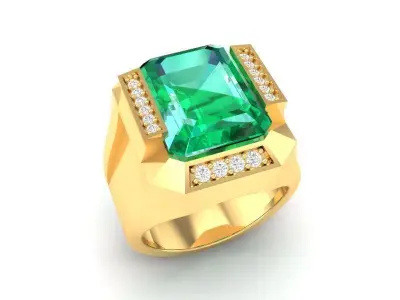 Luxury Rectangular Gemstone Ring for Men  388 3D print model