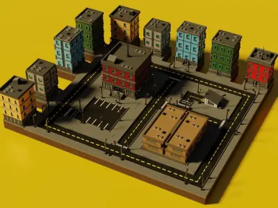 Lowpoly City Set building Free low-poly 3D model