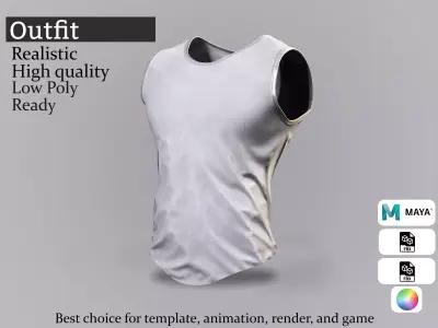 White Tank Top for Male Characters -Real-Time Outfit Low-poly 3D model