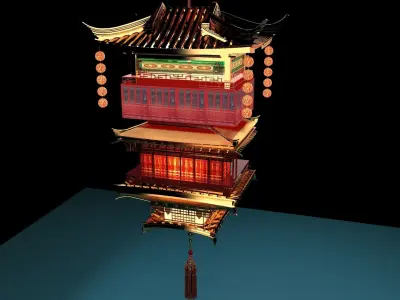 Chinese palace house lantern  3D model buy