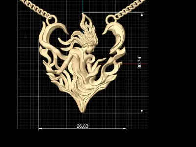 Woman heart pendant  gold printable jewelry 3D model 3D print model