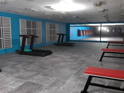 Fitness hall - sports equipment Low-poly 3D model
