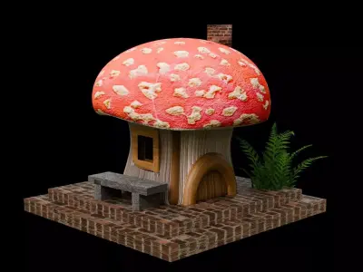 3D Low poly CARTOON Mushroom house Low-poly 3D model