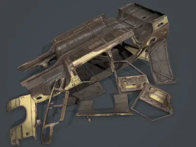 Abandoned Rusty Wrecked Sedan Low-poly 3D model