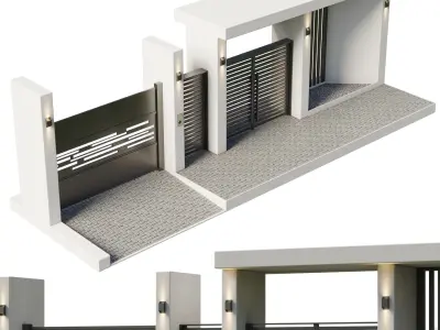 Door Outdoor entrance and fence and graden 07 Low-poly 3D model