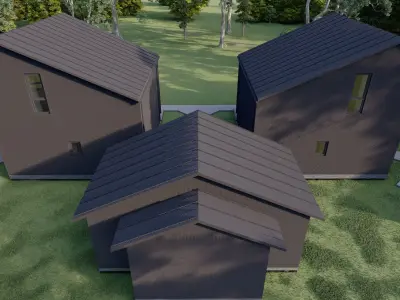 Villas - Wood and Metal RAL7016 3D model