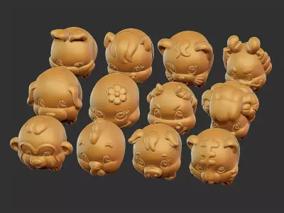 12 cute animals 3D print model