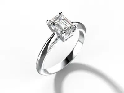 Solitaire ring tifan emerald cut diamond 3D print model