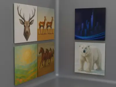 Set of 6 Modern 3D Wall Art Panels  Low-poly 3D model