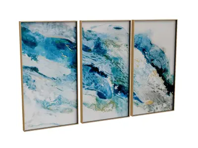 Abstract Turquoise Regalite 3-Piece Gold Framed Canvas Wall Art Low-poly 3D model